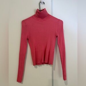 ZARA TIGHT Pink Ribbed Turtleneck Sweater